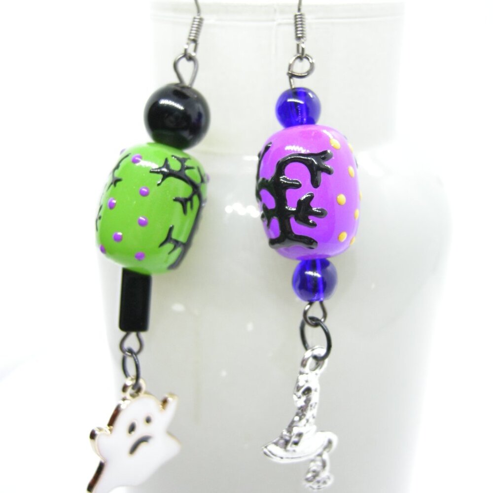 Spooky Trees lampwork earrings - purple, green or mix & match - Picture 7 of 13